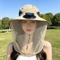 thumbnail image 3 of Byfri Mosquito Net Sun Hat with Solar Fan Wide Brim Fishing Hat for Outdoor Camping Khaki 58-60cm, 3 of 7