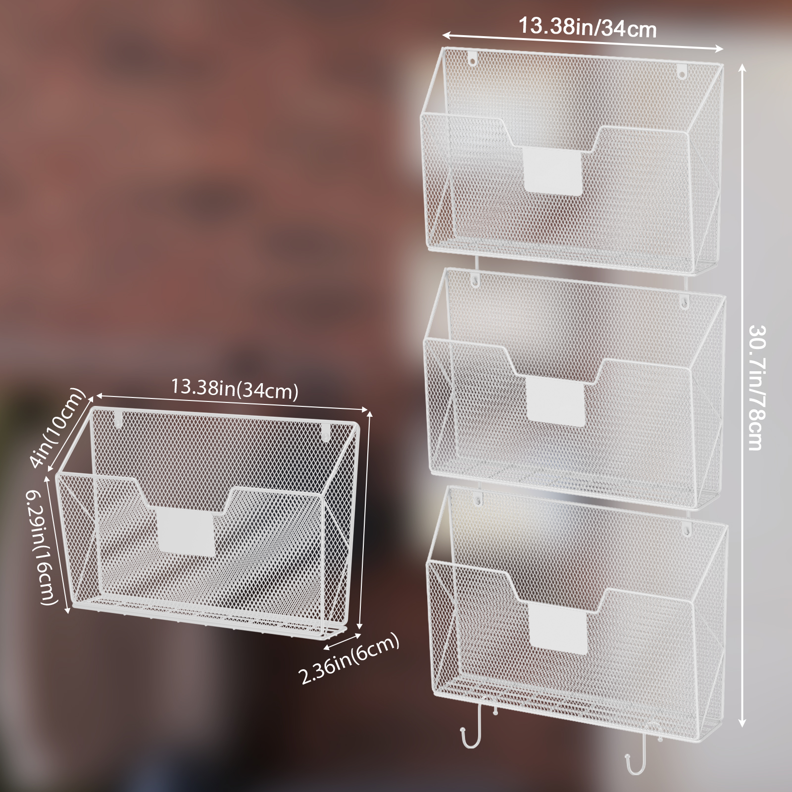 3-Pack Wall Mounted Mesh File Holder, Hanging Document Organizer with Label Slots for Home, Office