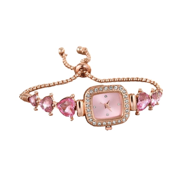Reloj de pulsera de diamantes de imitación para mujer, reloj de pulsera analógico de cuarzo con esfera cuadrada pequeña, cadena de corazón de amor, reloj de vestir para mujer con correa ajustable