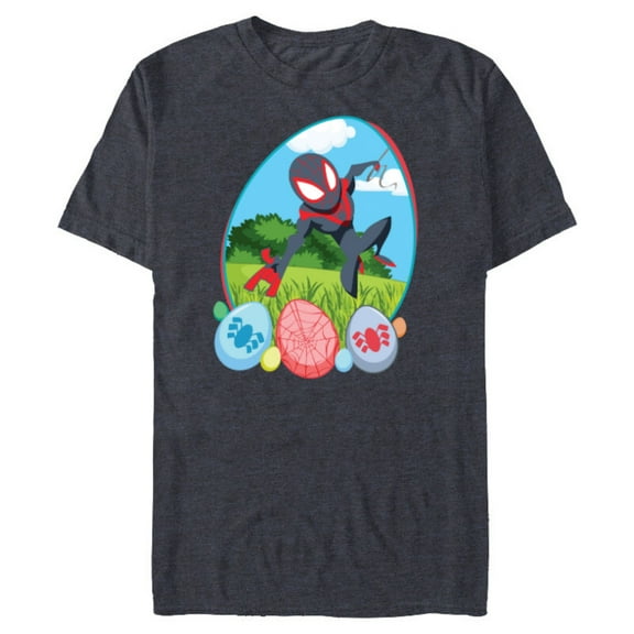 Marvel Spider-Man Miles Morales Easter Egg Hunt Holiday - Short Sleeve Blended T-Shirt for Adults - Customized-Navy Heather