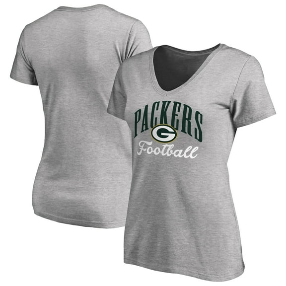 Women's Heather Gray Green Bay Packers Victory Script V-Neck T-Shirt
