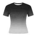thumbnail image 4 of YUGYXL Women's Summer Slim Fit Gradient Crop Tops Short Sleeve Crewneck Tight T-Shirts Dressy Stretch Going Out Casual Blouse Black L, 4 of 7