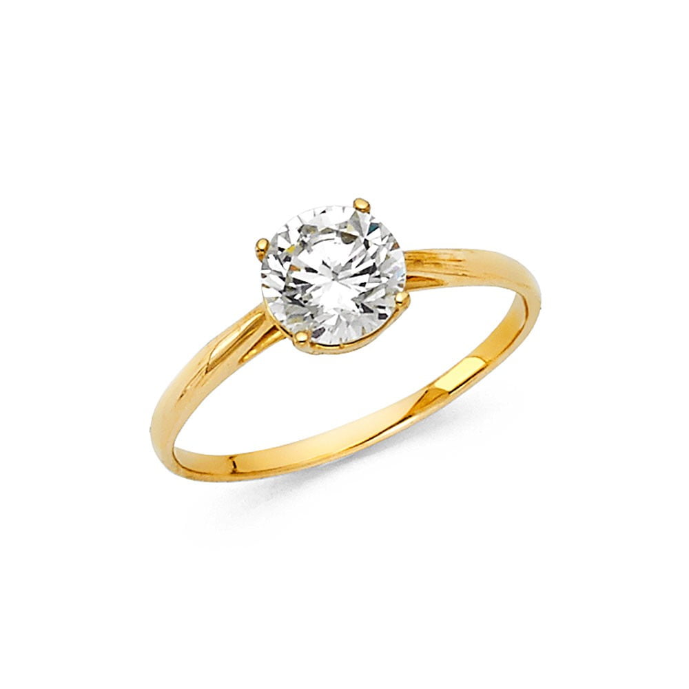 14K Solid Yellow Gold 1ct Round Cut Simulated Diamond Solitaire Engagement Ring 