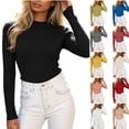thumbnail image 3 of Oksale Stretchy Cotton Long Sleeve Tops for Women Slim Fit Comfortable Ribbed Tshirts Trendy Mock Neck 2026 Basic Tees Fall Clothes Khaki Free Size, 3 of 6
