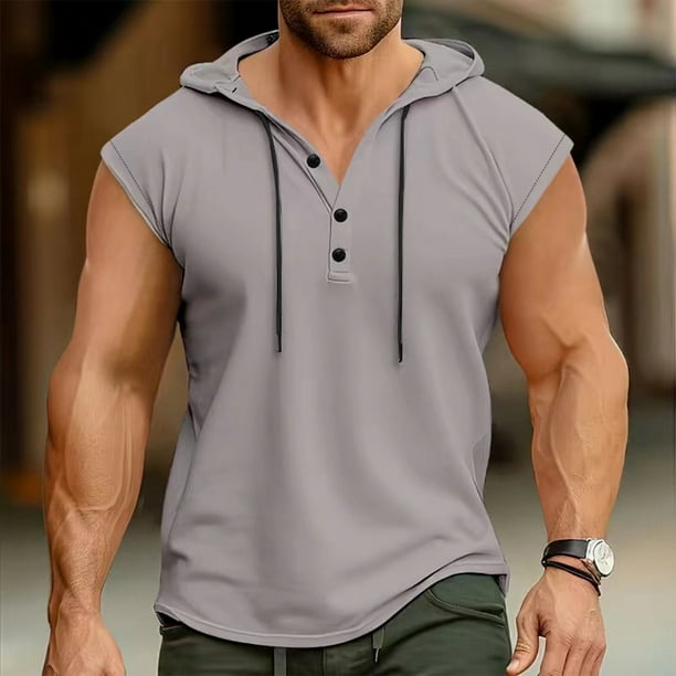 pstuiky Camisetas sin mangas para hombre, Sudadera informal con capucha y botones para hombre Chaleco de hombre xxl