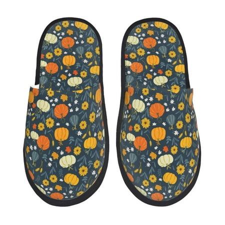 Balery Pumpkins And Sunflowers2 Slient Indoor Furry Fleece Comfort House Shoes Soft Non-Slip Home Shoes Cotton slippers House Slippers-- Medium