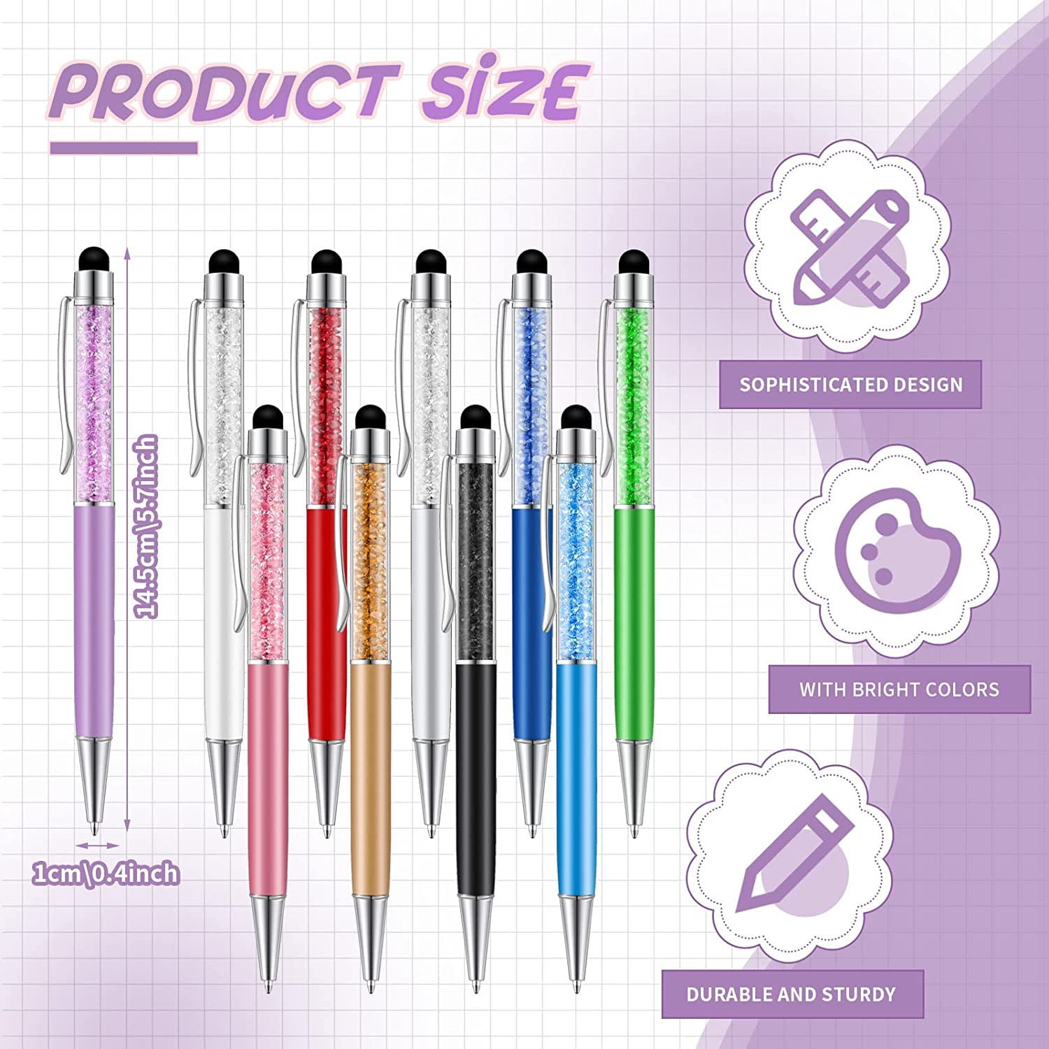 40Pcs Crystal Ballpoint Pen Bulk Shiny 2 in 1 Slim Crystal Diamond Screen Stylus Black Gel Ink Ballpoint Glitter Pen