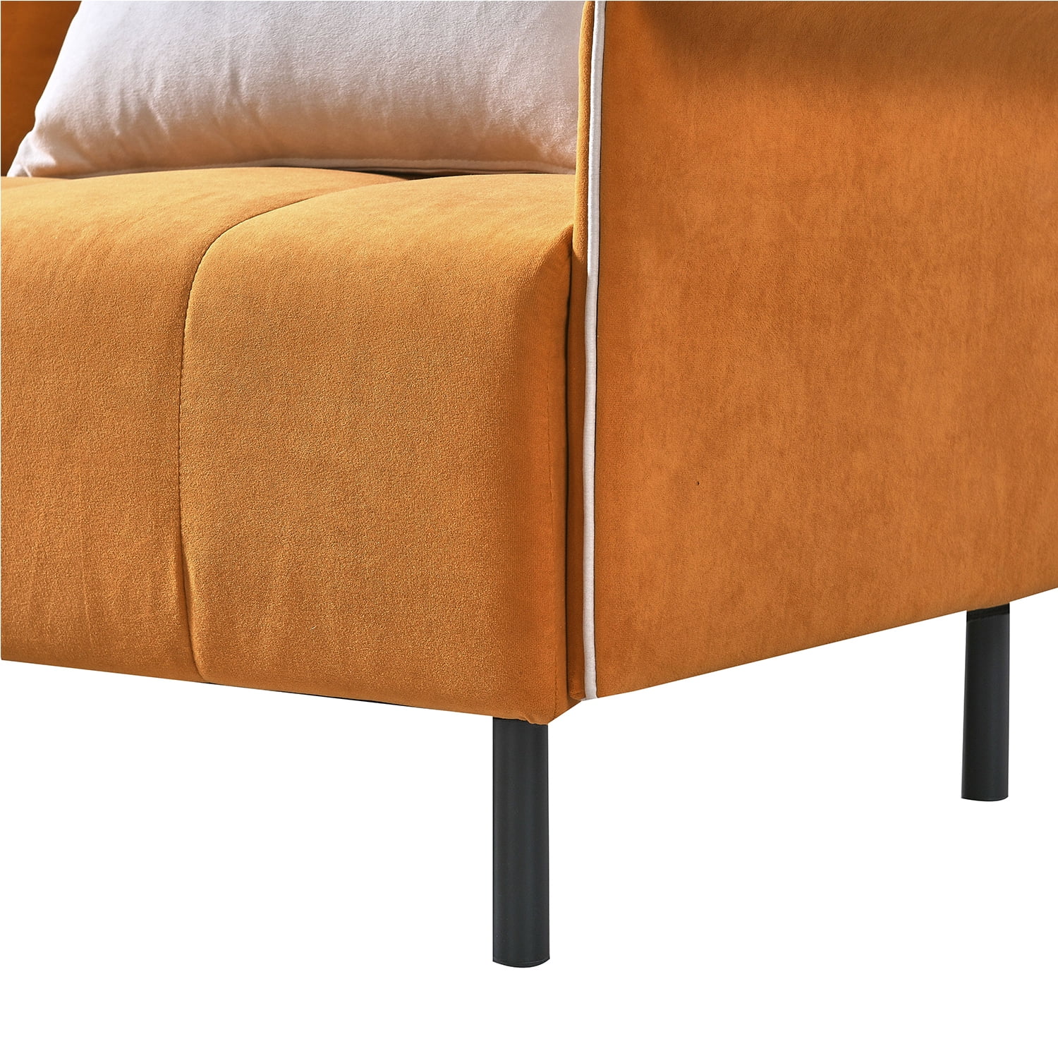 Kadyn L-Shaped Sectional Sofa, Suede Sectional Couch with Removeable Ottoman and 3 Pillows, Modern Suede Upholstered Sofa for Apartment, Orange Kadyn L-Shaped Sectional Sofa, Suede Sectional Couch with Removeable Ottoman and 3 Pillows, Modern Suede Upholstered Sofa for Apartment, Orange