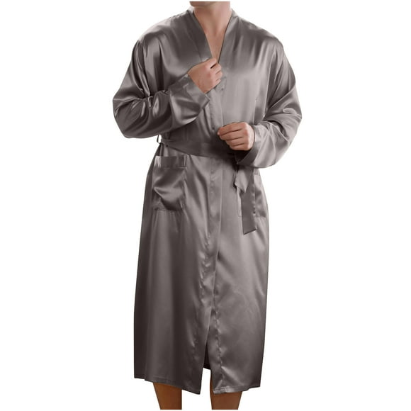 Up to 60% off Gift TIMIFIS Men's Satin Robe Silk Robe Classic Long Bathrobe Lightweight Loungewear Bathrobe V Neck Sleepwear With Pockets - Spring/Summer Savings Clearance