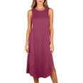 thumbnail image 2 of ClodeEU Women's Sleeveless Crew Neck Midi Dress, Solid Color Casual Side Slit Summer Dress Wine,Women's Plus M, 2 of 6