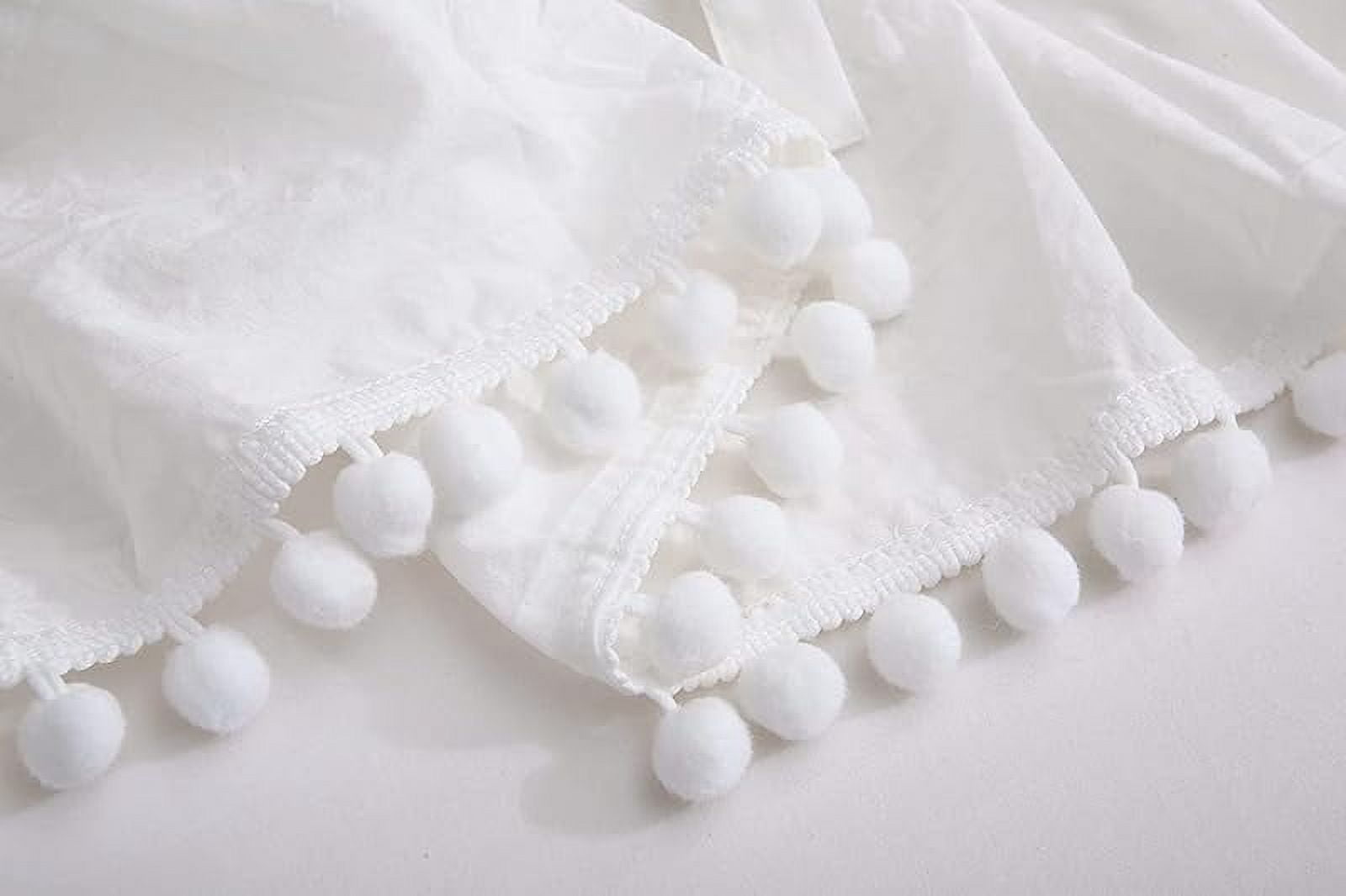 Pom Poms Pillowcases with Long Ruffles Ivory Pillow Shams Cotton Pillow Covers Queen Size 20"X30" Farmhouse French Country 2-Pack