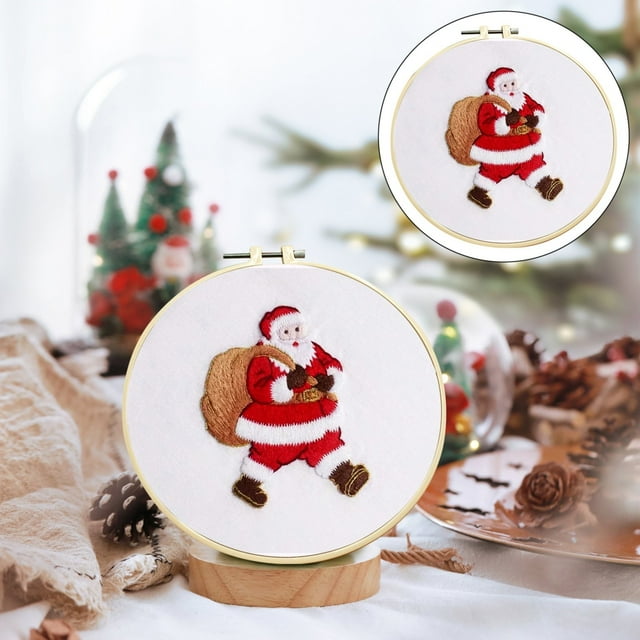 SuChun Quilting Squares Christmas Embroidery KIT Adults Kids DIY Handmade Hand Embroidery Kits With Stamped Embroidery Pattern For Christmas Embroidery Kits For Adults Beginners