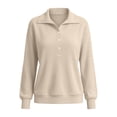 thumbnail image 5 of Women Waffle Knit Polo Sweatshirt Sevevn Collared Henley Button Long Sleeve Side Pocket Loose Casual Pullover Tops, 5 of 9