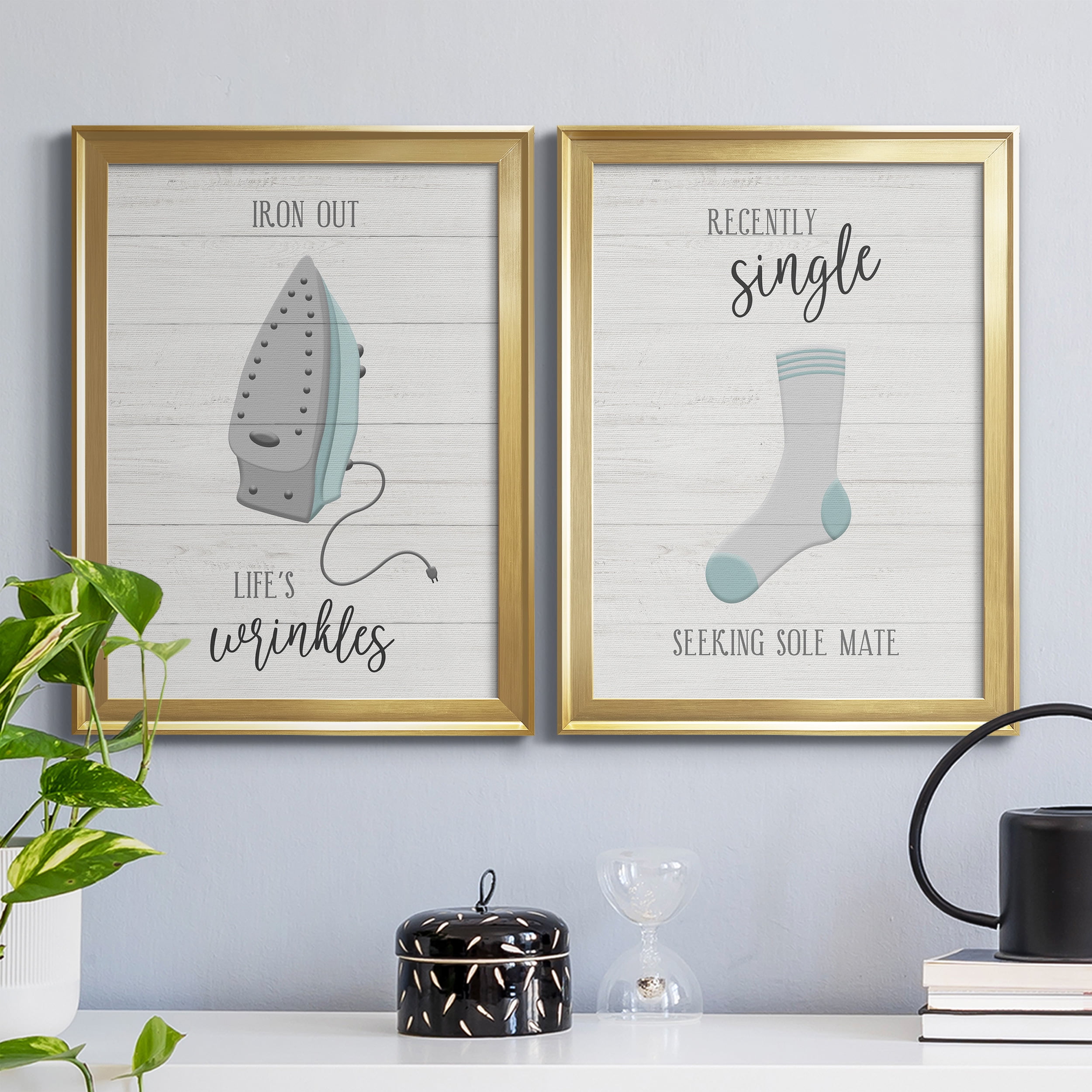 2 Piece Set Iron Out Premium Framed Canvas - Ready to Hang - 18.5 x 24.5 Each - Gold Frame