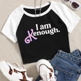 thumbnail image 2 of I Am Kenough Camiseta corta para mujer, moda Popular para niñas, cuello redondo, mangas cortas, soy suficiente, camisas, 2 of 4