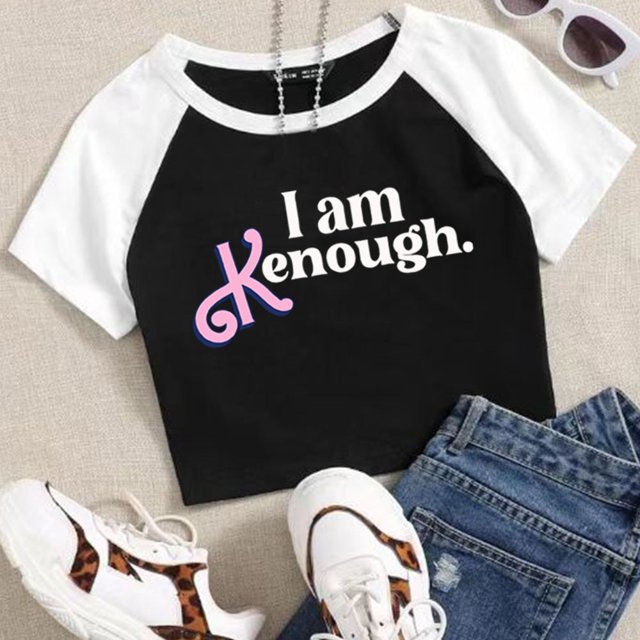 I Am Kenough Camiseta corta para mujer, moda Popular para niñas, cuello redondo, mangas cortas, soy suficiente, camisas