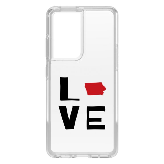 DistinctInk Clear Shockproof Hybrid Case for Galaxy S21 ULTRA 5G (6.8" Screen) - TPU Bumper Acrylic Back Tempered Glass Screen Protector - Iowa - Love Black & Red