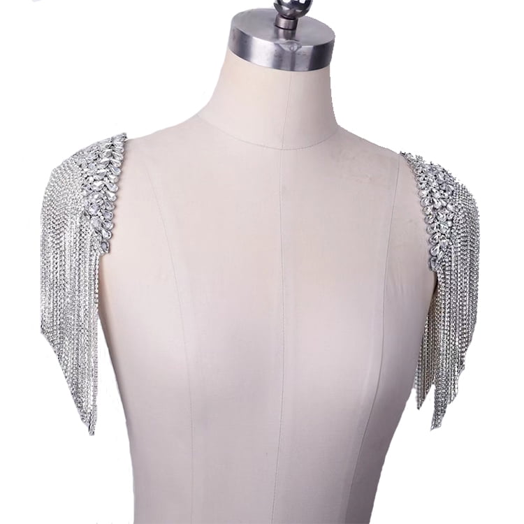Handmade Epaulette Beading Tassel Rhinestones Crystal Floral Shoulder Epaulettes Patches Blazer Accessories with Brooches Pin back 2 Pieces