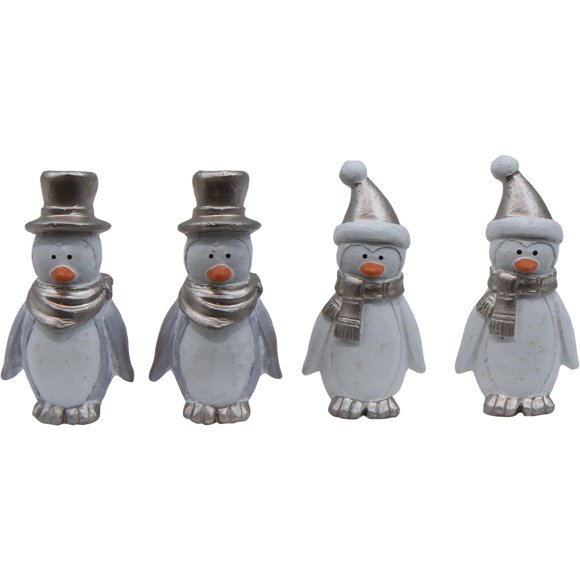 Set Of 4 Papier Mache Penguins In Hats Figurine