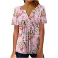 thumbnail image 2 of Yuwull Womens Summer Tops Hide Belly Tunic 2023 Summer Plus Size Tops Short Sleeve T Shirts Cute Flowy Henley Tshirt Casual Dressy Blouses for Leggings, 2 of 5