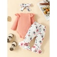 thumbnail image 3 of Arvbitana Baby Girls Jumpsuit Outfits Long Sleeve Letter Print Romper + Butterfly Floral Print Flared Pants + Headband 3M 6M 9M 12M 18M Newborn Infant Cute Clothes, 3 of 9