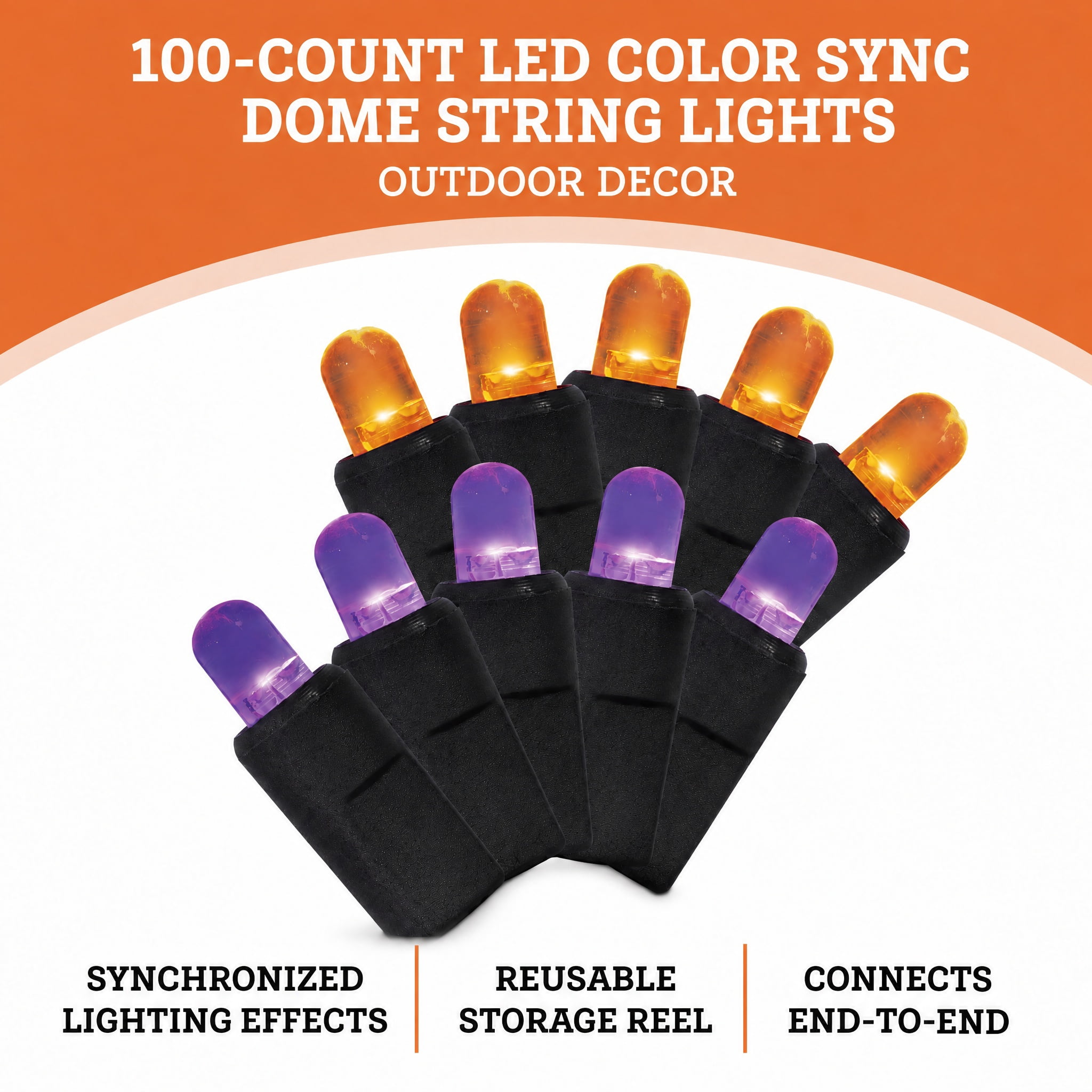 Indoor/Outdoor 100-Count LED Color Sync Dome String Lights, Purple and Orange, 19.5', Halloween by Way To Celebrate