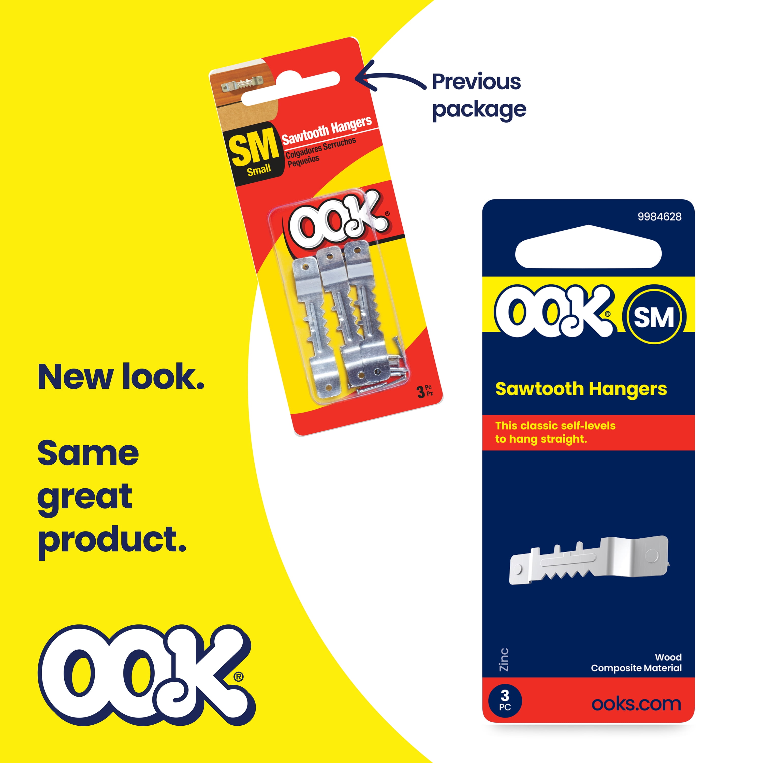 (4 pack) Ook Sawtooth Picture Hangers, ReadyNail, Small, Self-leveling, Steel, Zinc Finish, Silver, 3 pack