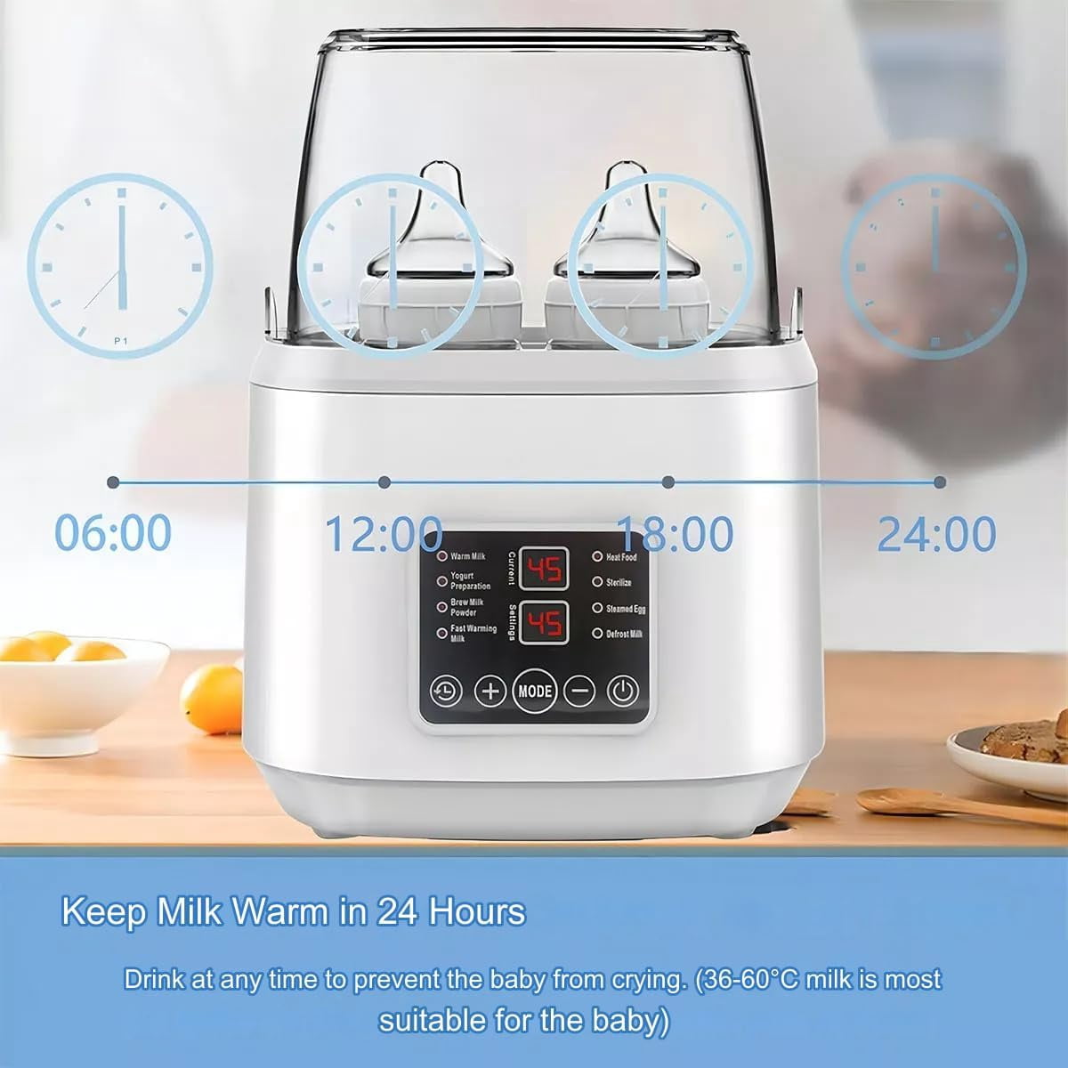 OhhGo Baby Bottle Warmer, 8-in-1 Fast Milk Warmer with Timer Breastmilk and Formula Baby Food Heater, LCD Display Accurate Temperature Adjustment, Baby Food Jars with Remote Fits 4 Bottles, Gray