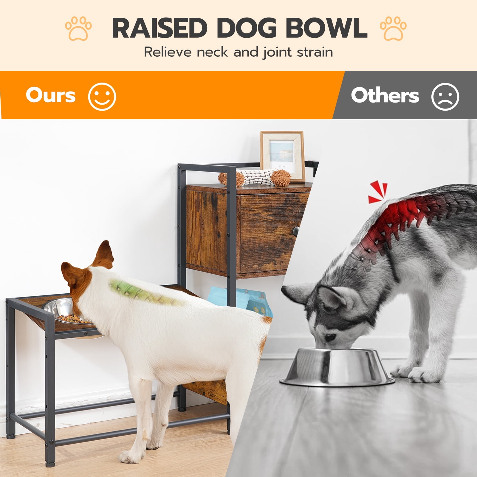 HOOBRO Pet Feeding Station, Elevated Dog Bowls, Height Adjustable Dog Bowl Stand with 2 Stainless Steel Bowls, Drawer and Hooks, Raised Dog Feeding Station, for Large, Medium and Small Dogs BF33PO03