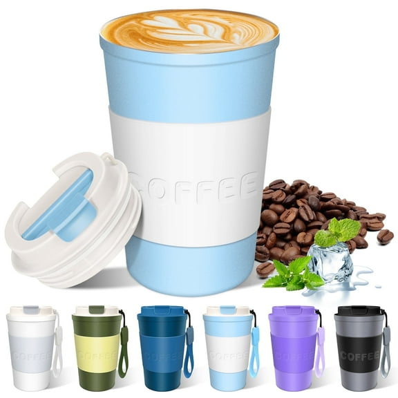 FORHVIPS Coffee Tumbler with Lid,13 Floz/380ML Travel Coffee Mugs,Insulated Tumbler Spill Proof with Lanyard - Double-Wall Reusable Travel Thermos Coffee Tumblers for Hot & Cold Drinks