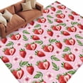 thumbnail image 2 of 5'x8' Area Rugs, Red Strawberry Indoor Outdoor Area Rug for Living Room Bedroom, Summer Fruit Green Leaf Pink Watercolor Washable Bathroom Rugs Kitchen Floor Carpet Mats Home Decor Aesthetic, 2 of 8