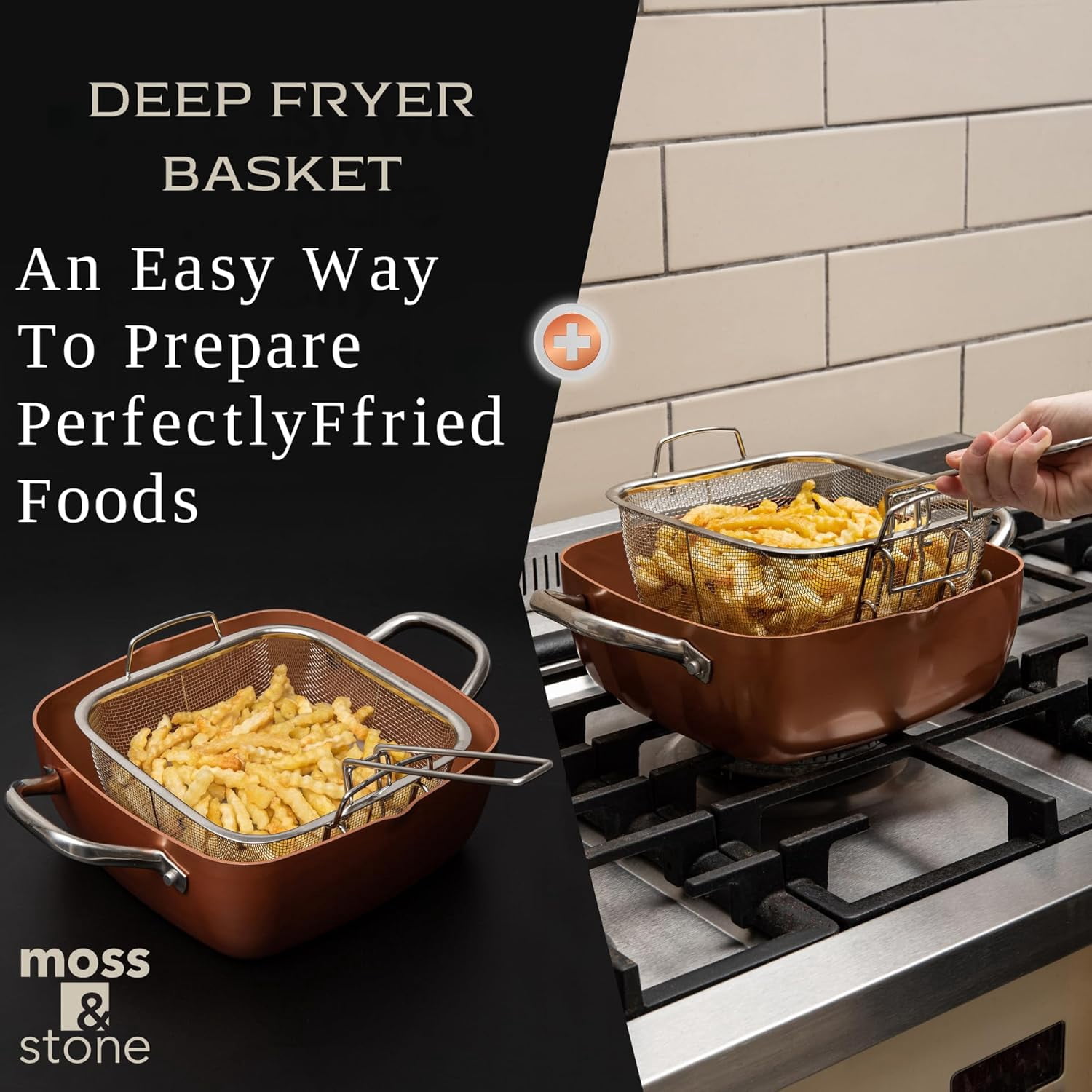 Copper Chef Cookware Set, 5 Pcs Non Stick Deep Frying Pan, Fry Basket, Steamer , Dishwasher Safe