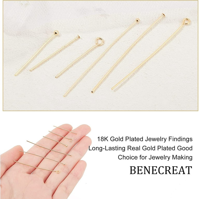 144Pcs 3 Style 18K Gold Plated Brass Ball Head Pins and Flat Head Eye Pins  Jewelry Making Kit for Crafting Earrings and Bracelets 2 Size/Style 