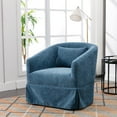 thumbnail image 2 of Swivel Barrel Chair, Linen Blend Single Sofa Chair with Pillow and Skirt, Round Accent Chair with Deep Seat and Metal Base, Leisure Club Chair for Living Room Bedroom Office, Blue, 2 of 9