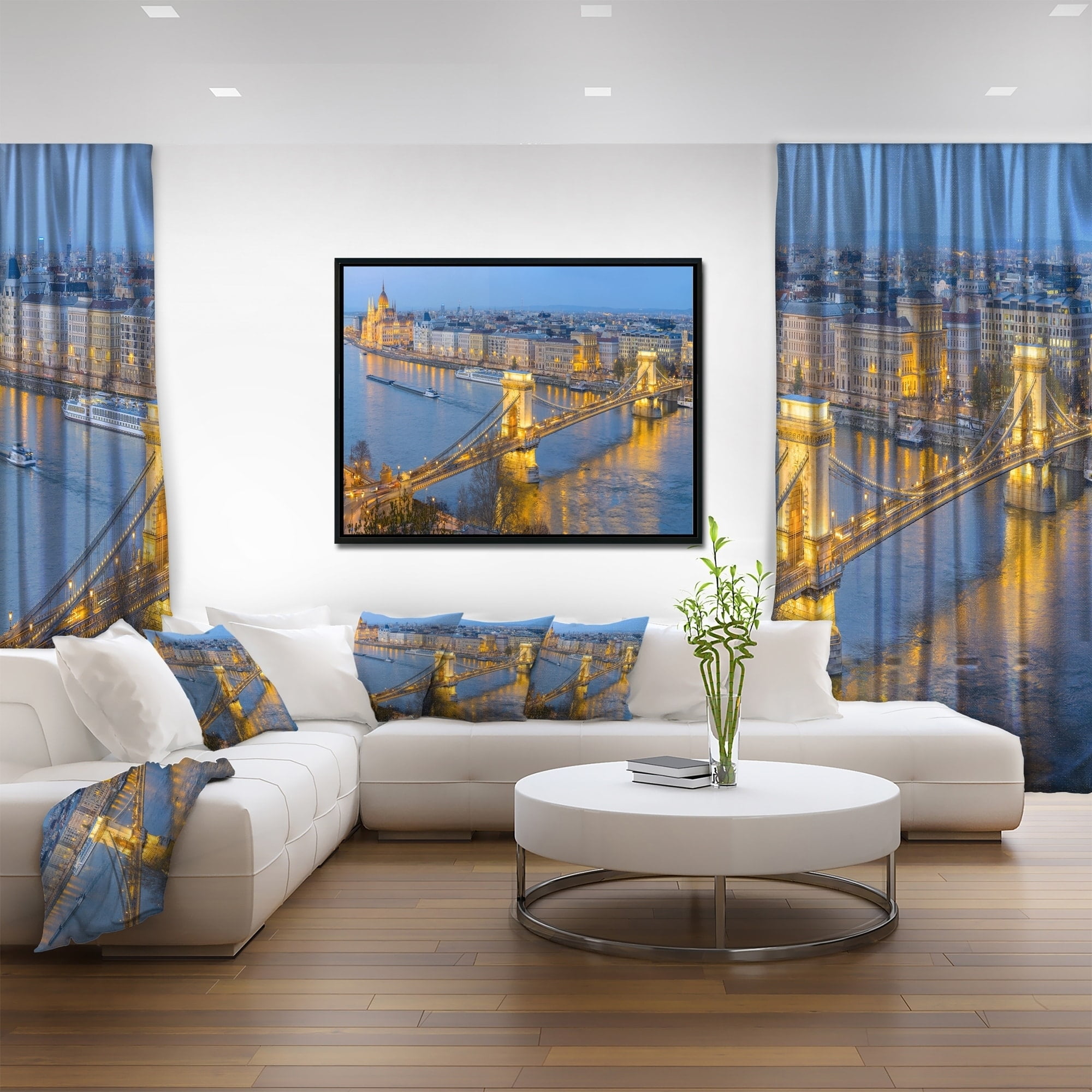 Design Art Chain Building And Parliament in Budapest Framed Canvas Art Print