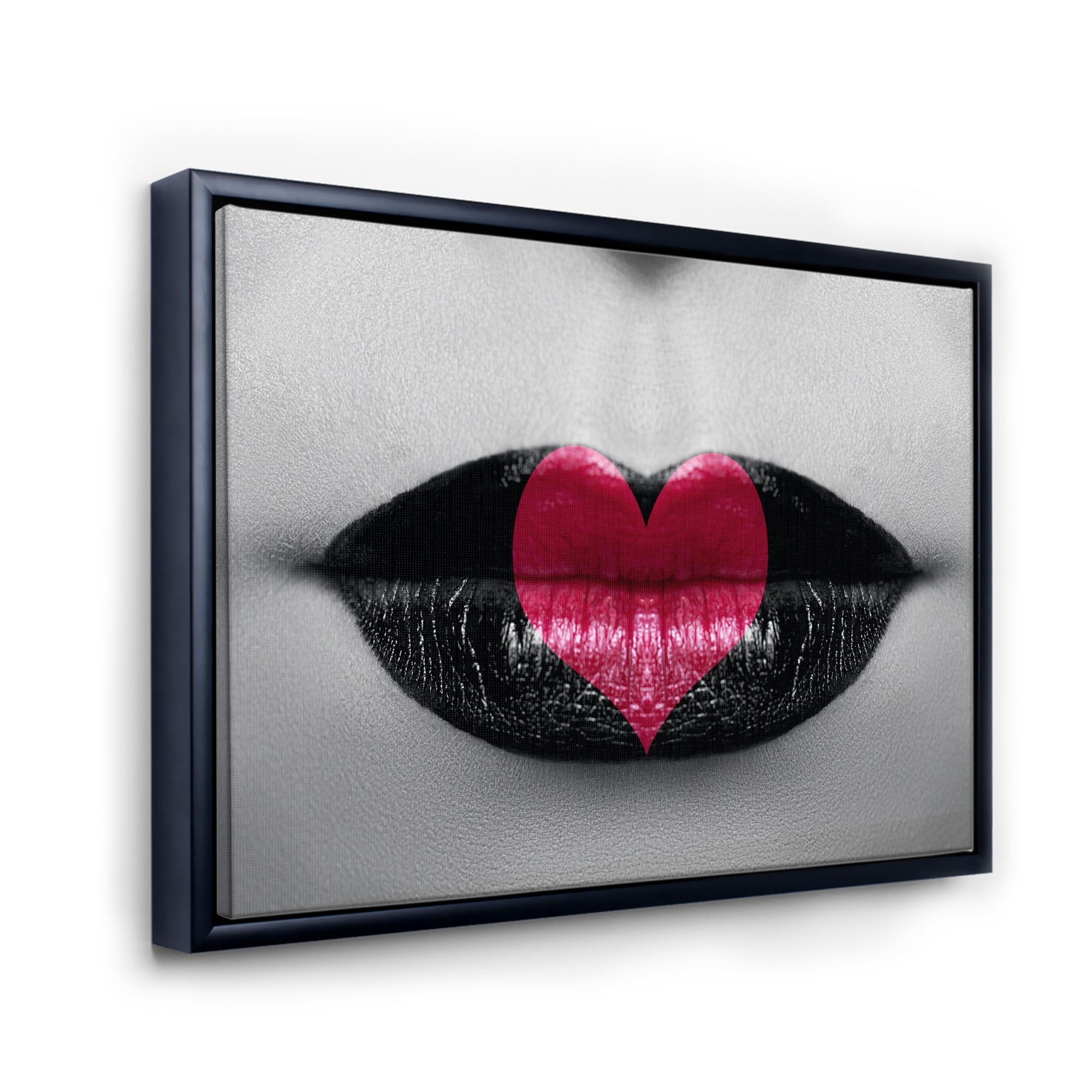 Designart 'Red Heart In Monochrome Lips' Modern Framed Canvas Wall Art Print