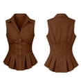 thumbnail image 4 of Women's Trendy Waistcoat Collared Sleeveless Button Down Peplum Shirt Ruched Waist Slim Fit Pleated Hem Vest Blouse Business Casual Outfit Brown, 4 of 8