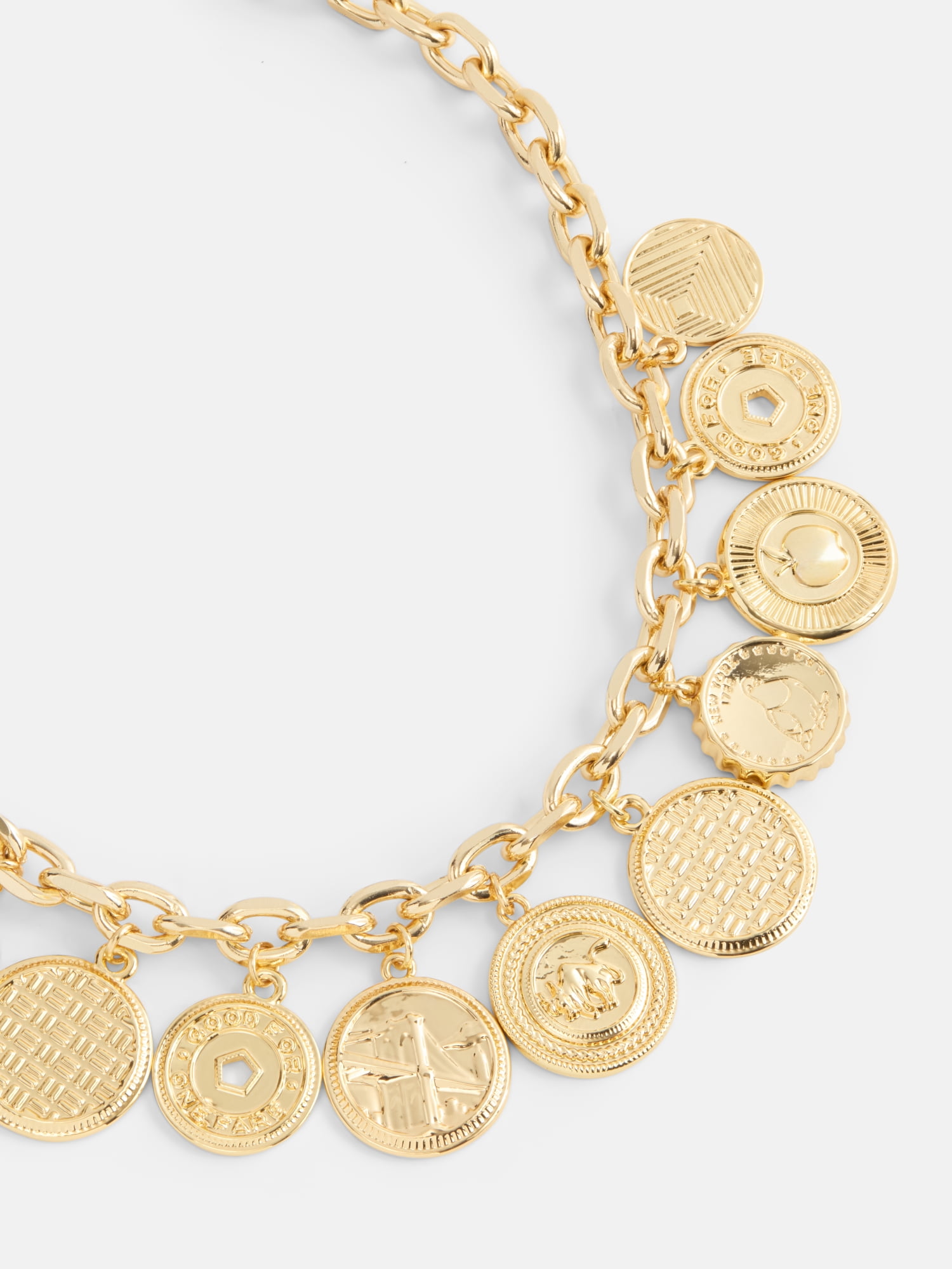 Free Assembly Women's NYC Coin Charm Toggle Necklace, Goldtone