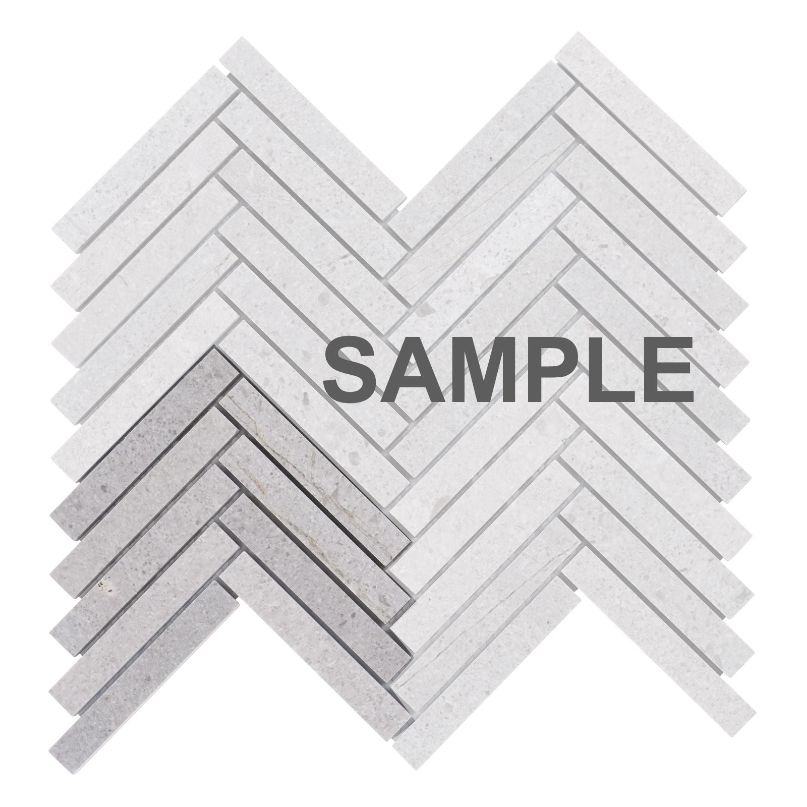 Sample - Cinderella Gray Marble Stone Herringbone Mosaic Tile Kitchen Bath Backsplash