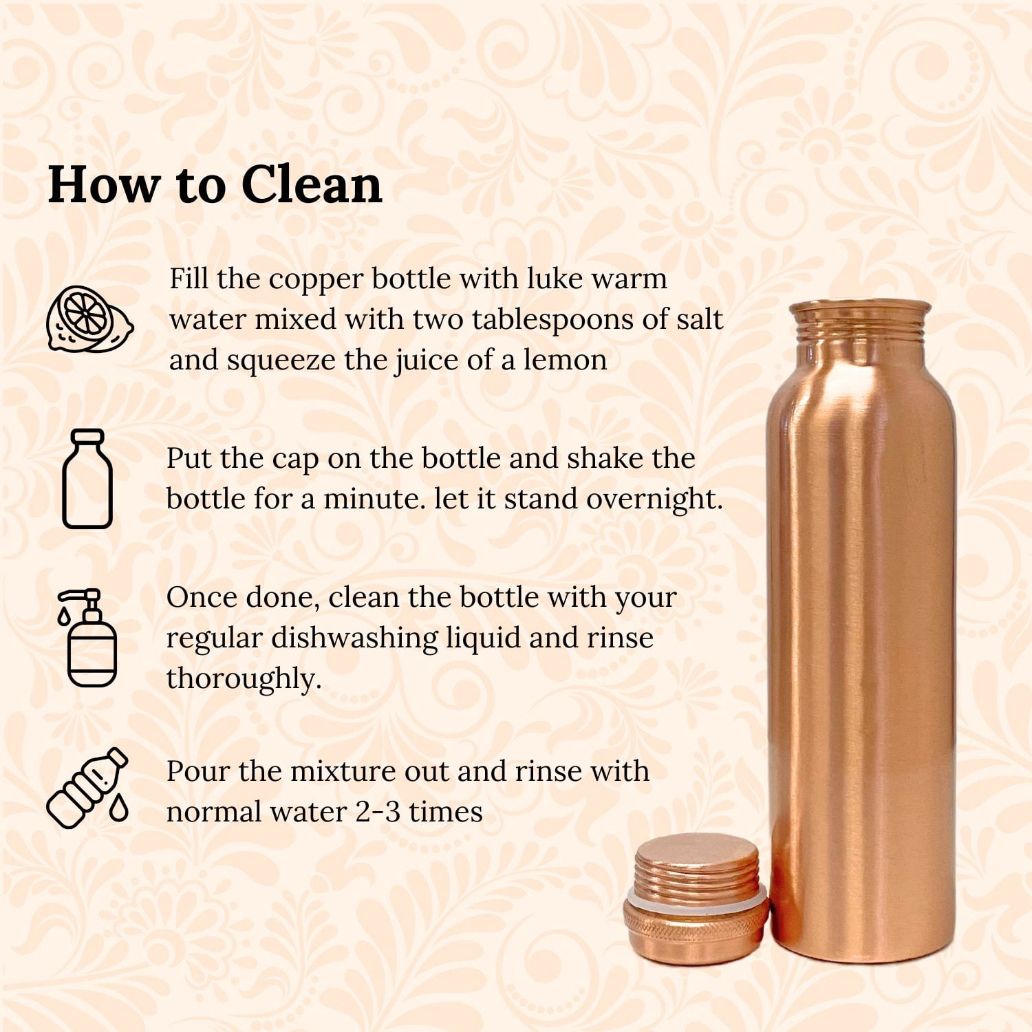 SuperGeneriX 34 oz Copper Water Bottle - Leakproof Travel Bottle (Copper Plain)