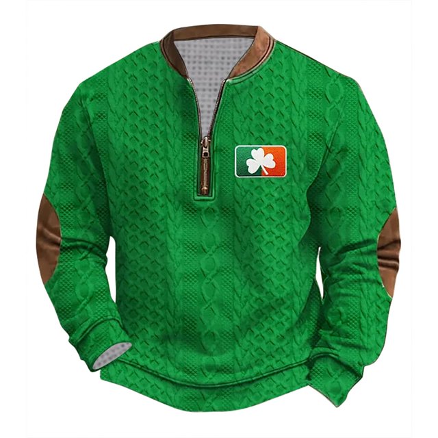 Culottes pour Femmes Hommes St. Patrick's Day Imprimé Irlandais 1/4 Zip Col Chandail en Molleton TG Multicolore