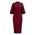 thumbnail image 5 of Womens Crew Neck Cape Sleeve Solid Color Slim Package Hip Dress Nightclub Dress Wine XL(XL), 5 of 5
