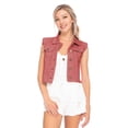 thumbnail image 1 of Womens Distressed Denim Button Up Sleeveless Crop Vest, Red, XX-Large, 1 of 5