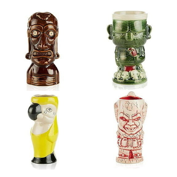 Ceramic Hawaiian Luau Tiki Mugs (Set of 4 Mugs)
