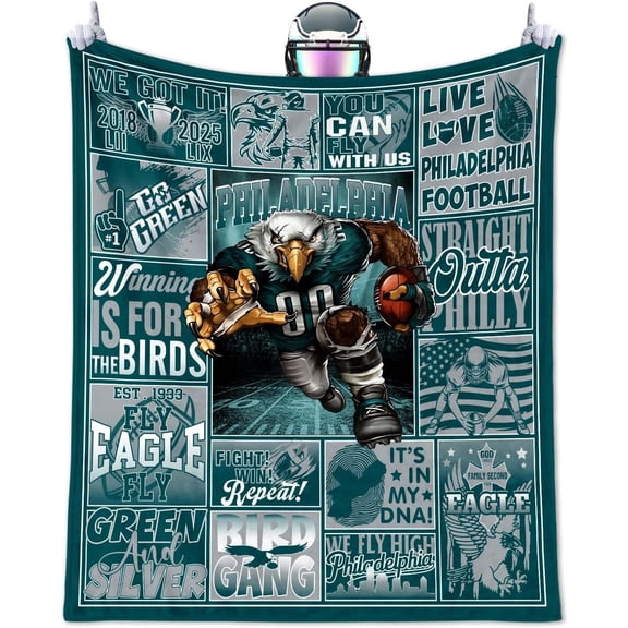 Football Blanket Gifts for Men 50" X 60", City Football Lovers Fan Gifts Gear Merch Sports Fan Throw Blankets for Sofa Bed Bedroom Living Room Midnight Green