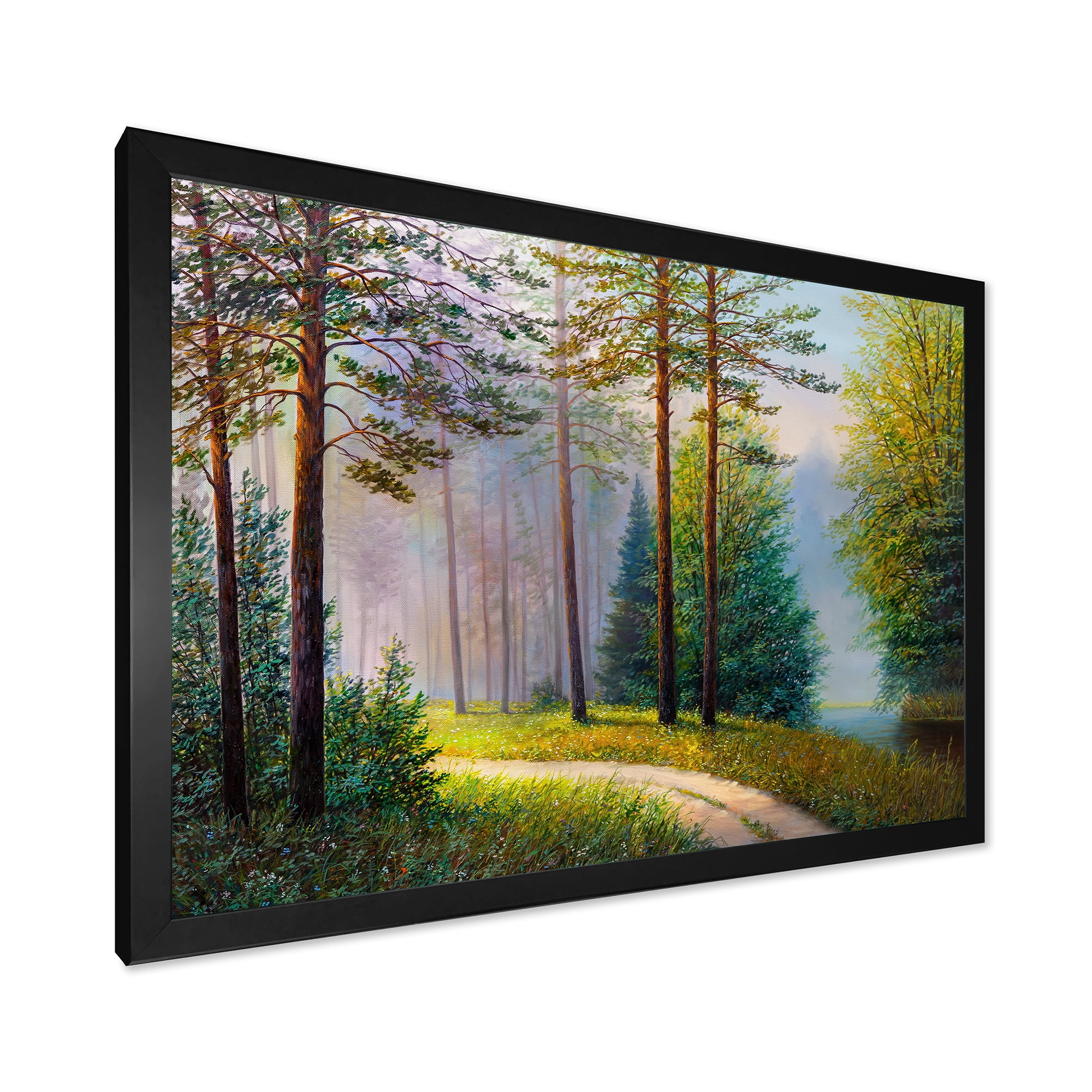 Designart 'Subtle Sunset Light Through The Trees II' Lake House Framed Art Print