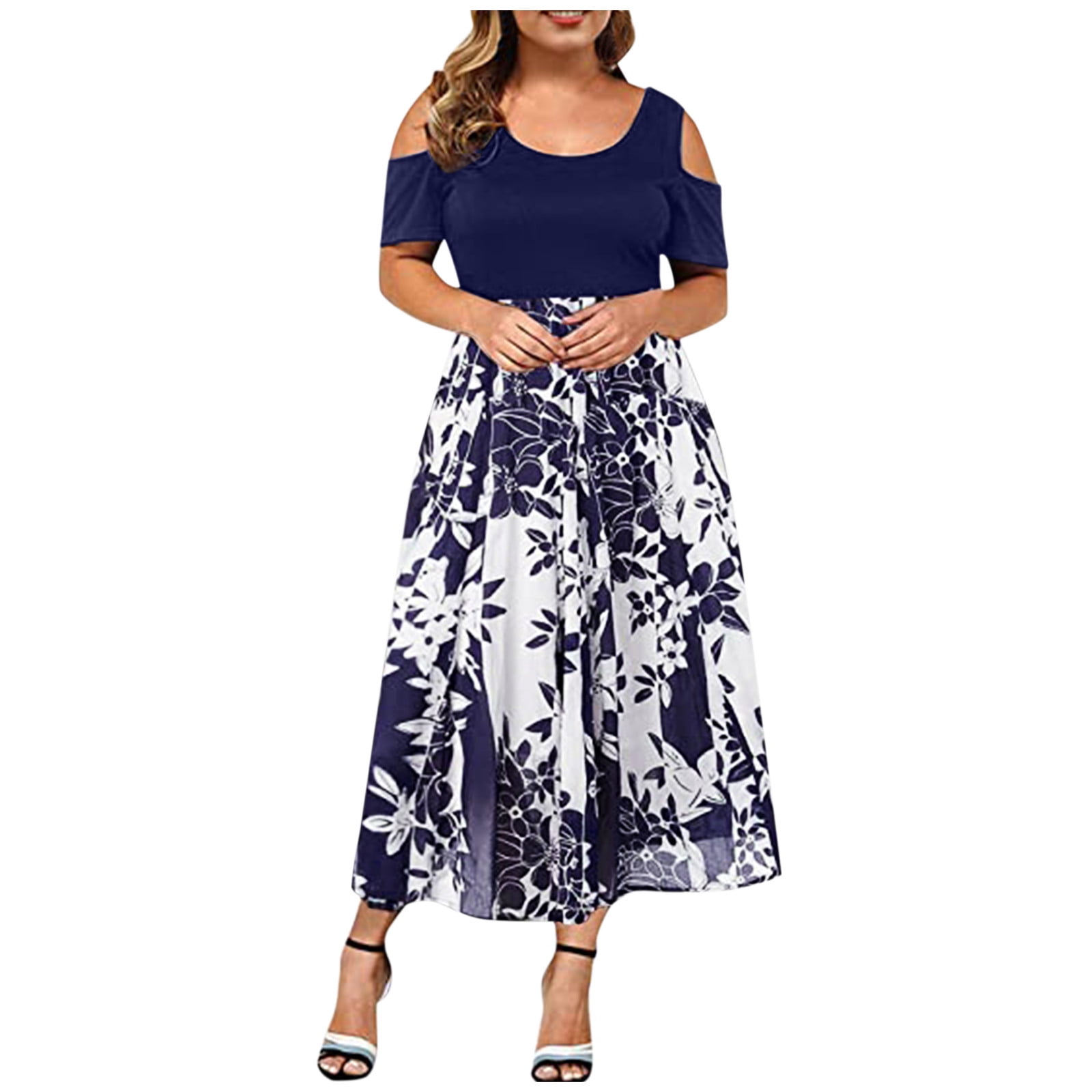 Outfmvch plus size dress for women Plus Size Casual Round Neck ...