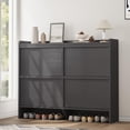thumbnail image 3 of TROPOW 47.2in Shoe Cabinet with 4 Flip Doors, Wooden Shoe Storage Organizer with Adjustable Shelf, Hidden Entryway Hallway & Living Room Storage Cabinet, Freestanding Design, Black, 3 of 7