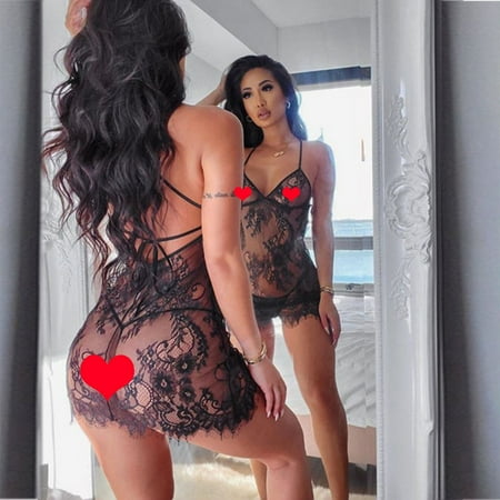 

WGOUP Women Sexy Lace Black Lingerie Dress Sleepwear Night Dress Backless Pajamas Black(Buy 2 Get 1 Free)