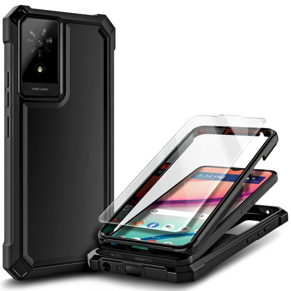 Nagebee For TCL K24 (T434D) Phone Case with Tempered Glass Screen Protector, Full-Body Protective Shockproof Rugged Bumper Impact Resist Durable Phone Cover (Black)